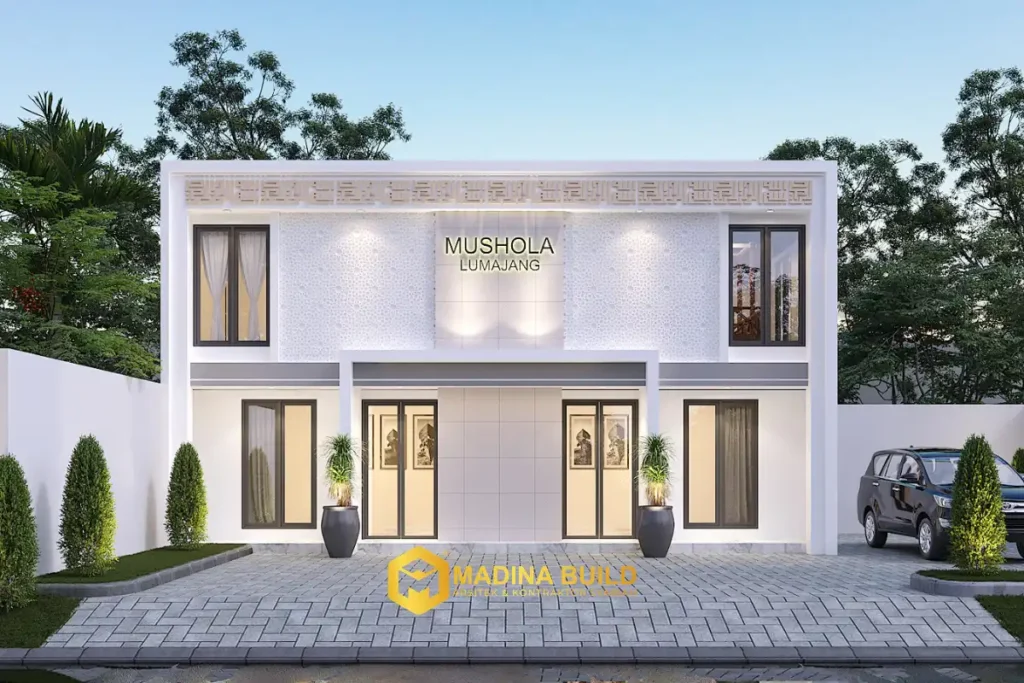desain fasad masjid modern dengan sentuhan motif islami