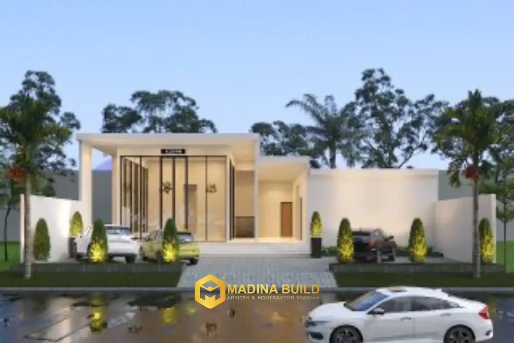 desain masjid modern dengan elemen geometris pada fasad