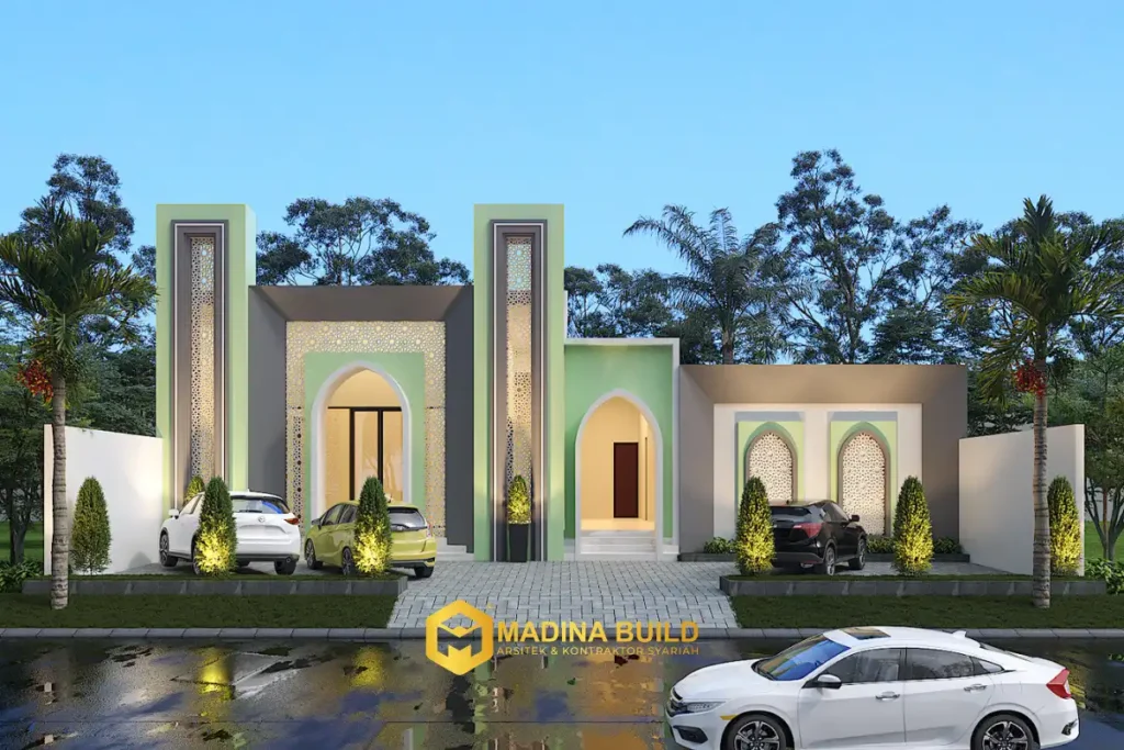 desain masjid modern minimalis dengan bentuk arsitektur yang bersih