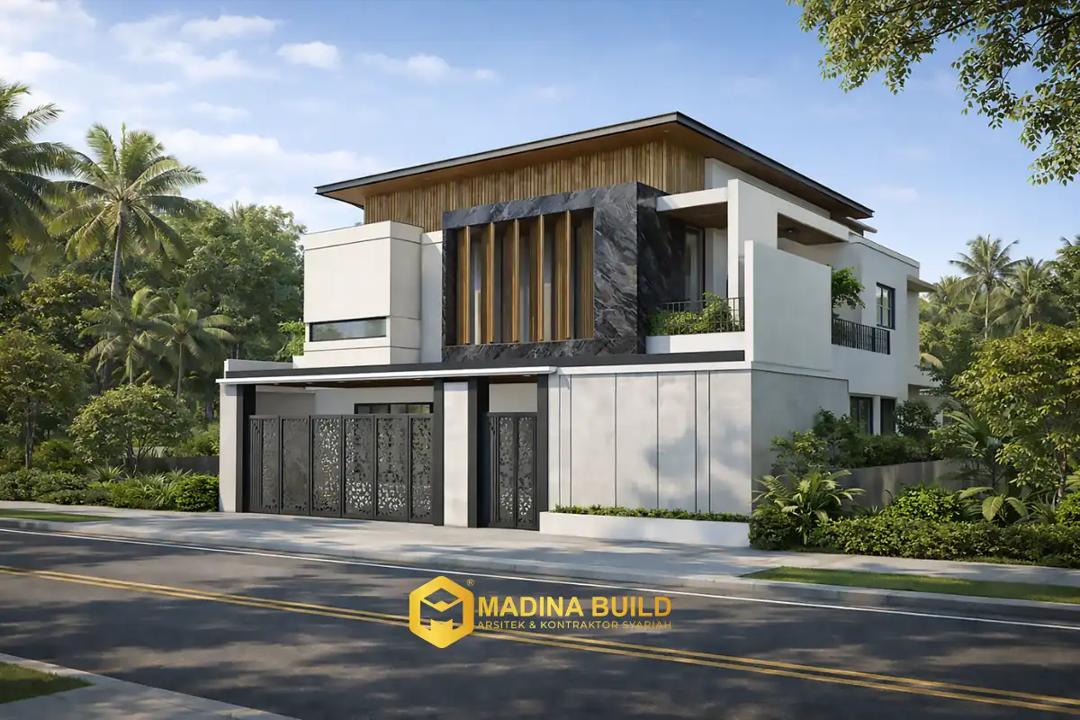 Desain 3D eksterior rumah gaya modern tropis - Jasa Kontraktor Rumah di Pamekasan