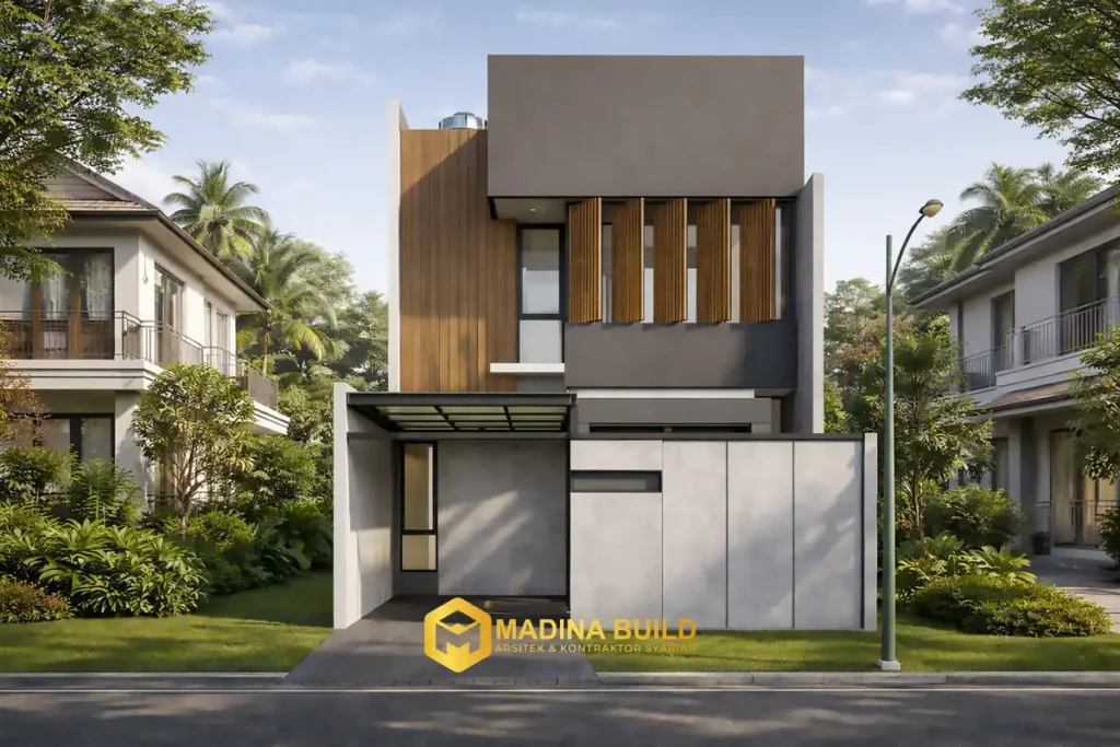 Desain 3D eksterior rumah gaya modern kontemporer - Jasa Arsitek Rumah di Samarinda
