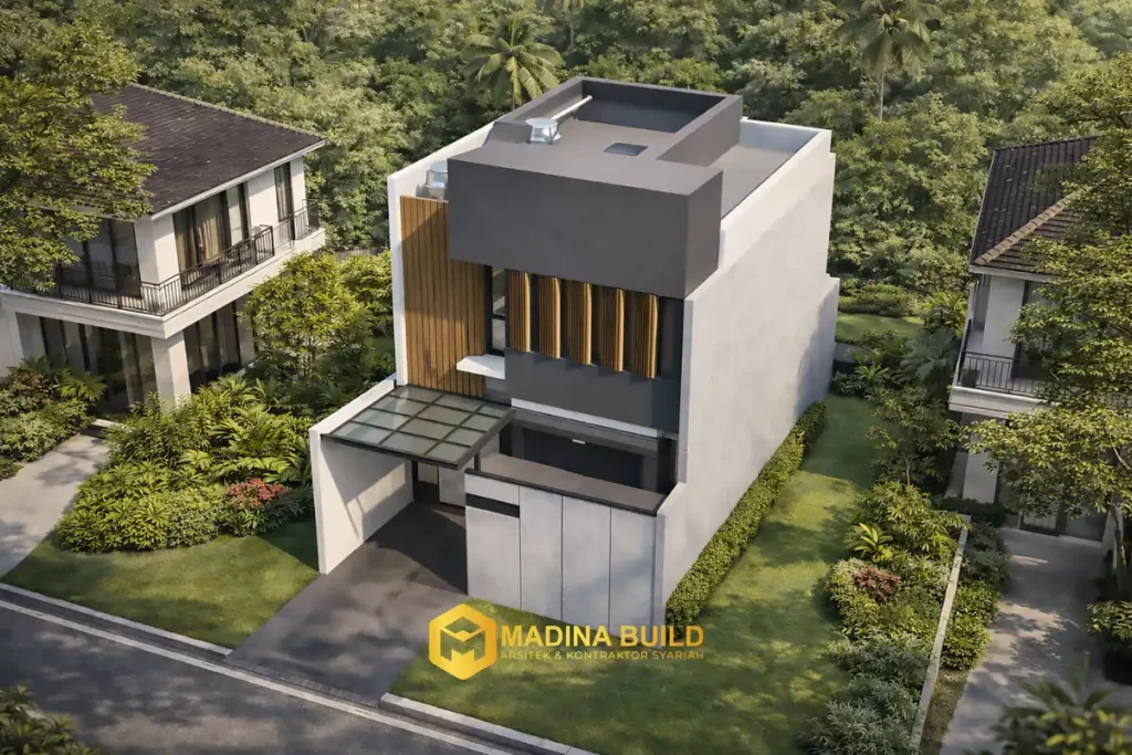 Desain 3D eksterior rumah gaya modern minimalis - Jasa Arsitek Rumah di Samarinda